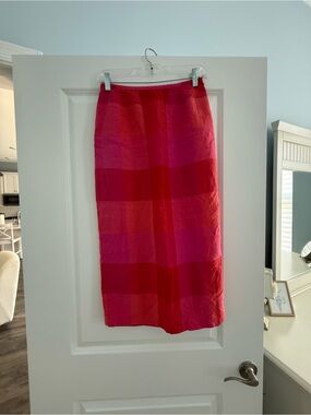 Talbots Pink and Red Block Midi Skirt